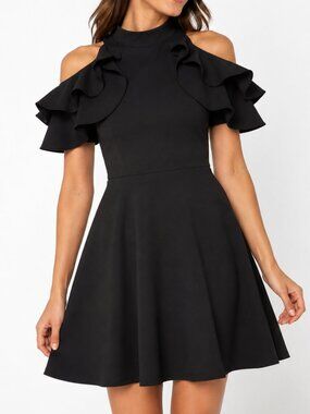 NWT Zunie Black Cold Shoulder Ruffle Dress Girls 14 Party Holiday Event LBD